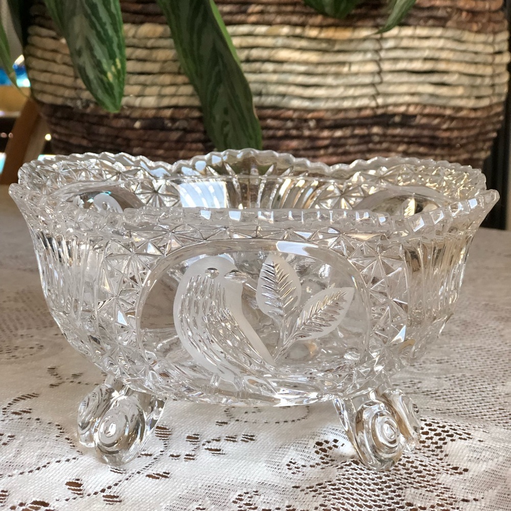 VTG Bleikristall Lead Crystal Bowl Hofbauer Birds